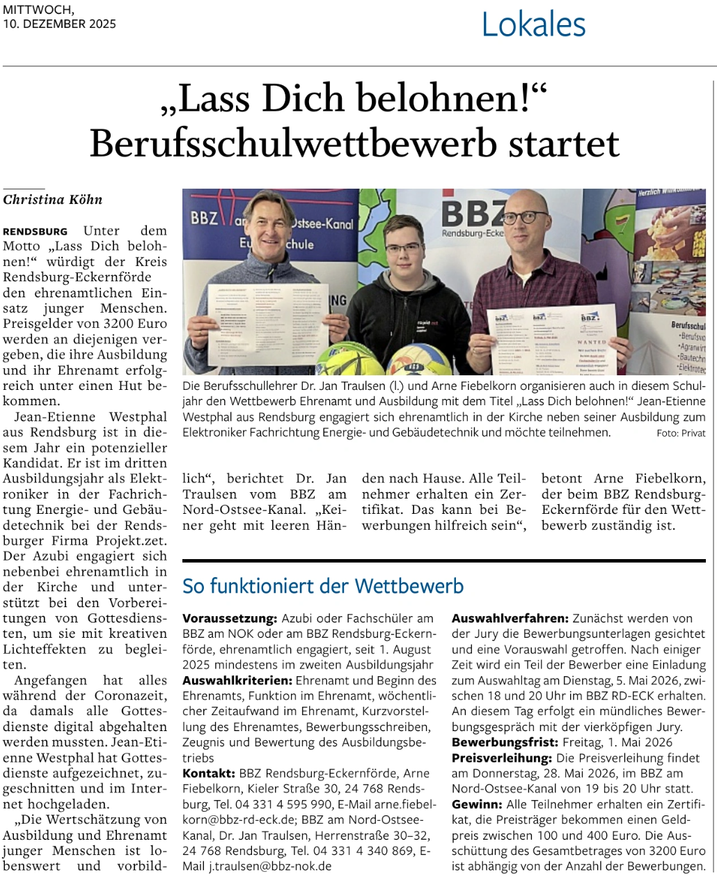 Artikel "Lass Dich belohnen!" Berufsschulwettbewerb startet